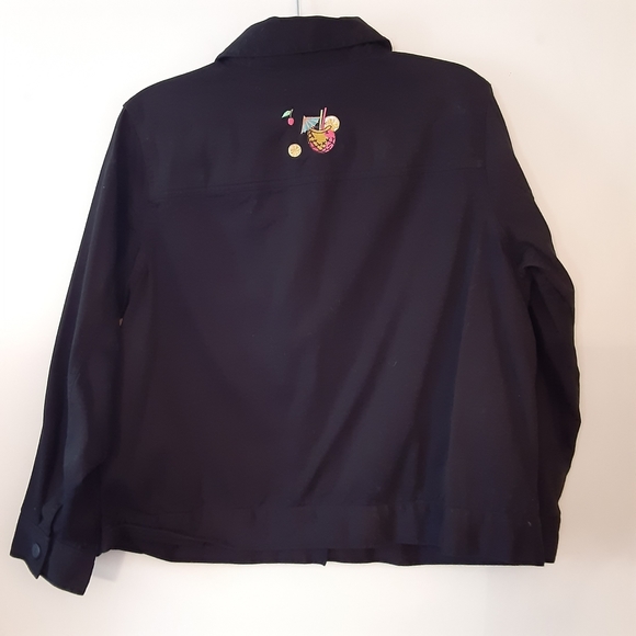BRECKENRIDGE Black Embroidered Tropical Cocktail Cotton Button Jacket WMS Sz. 1X - Picture 7 of 10
